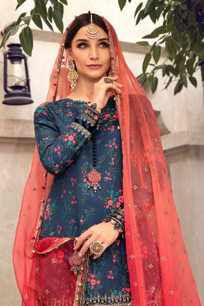 Women Heavy Embroidered Eid Party Lawn Dress With Organza Embroidered Dupatta
