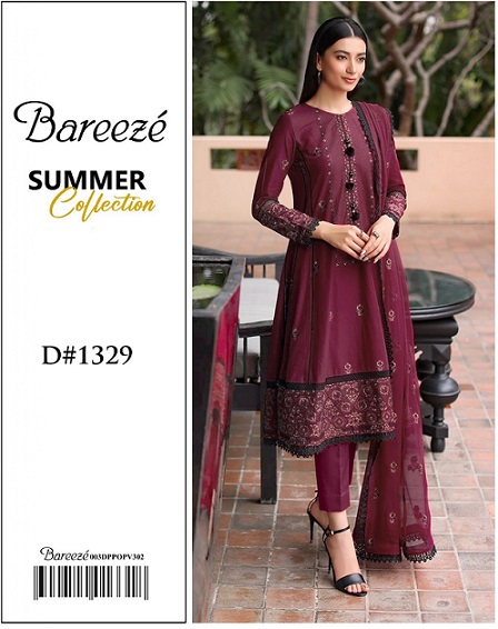 Embroidered Lawn Eid Dress For Women with Chiffon Dopatta by Breeze