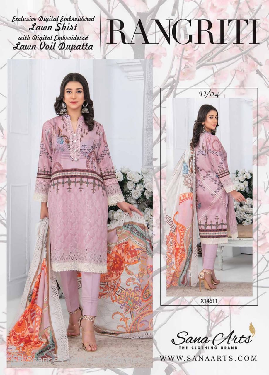 Rangreti By Sana Arts Oriiginal 3pc Digital printed Lawn Dress With Cutwork Duppata