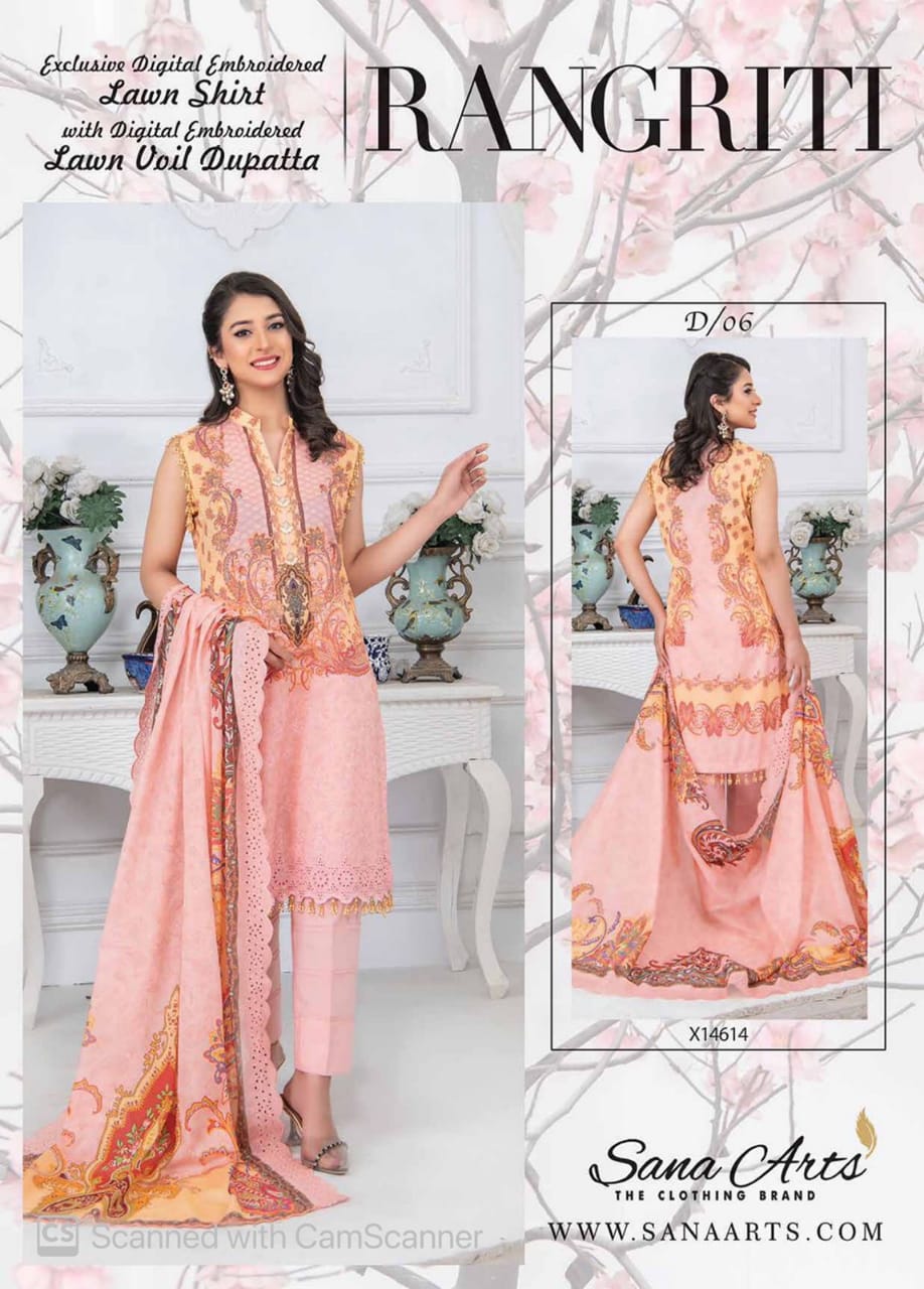 Women Branded Peach Lawn Premium Digital printed Dress With Voil Cutwork Duppata