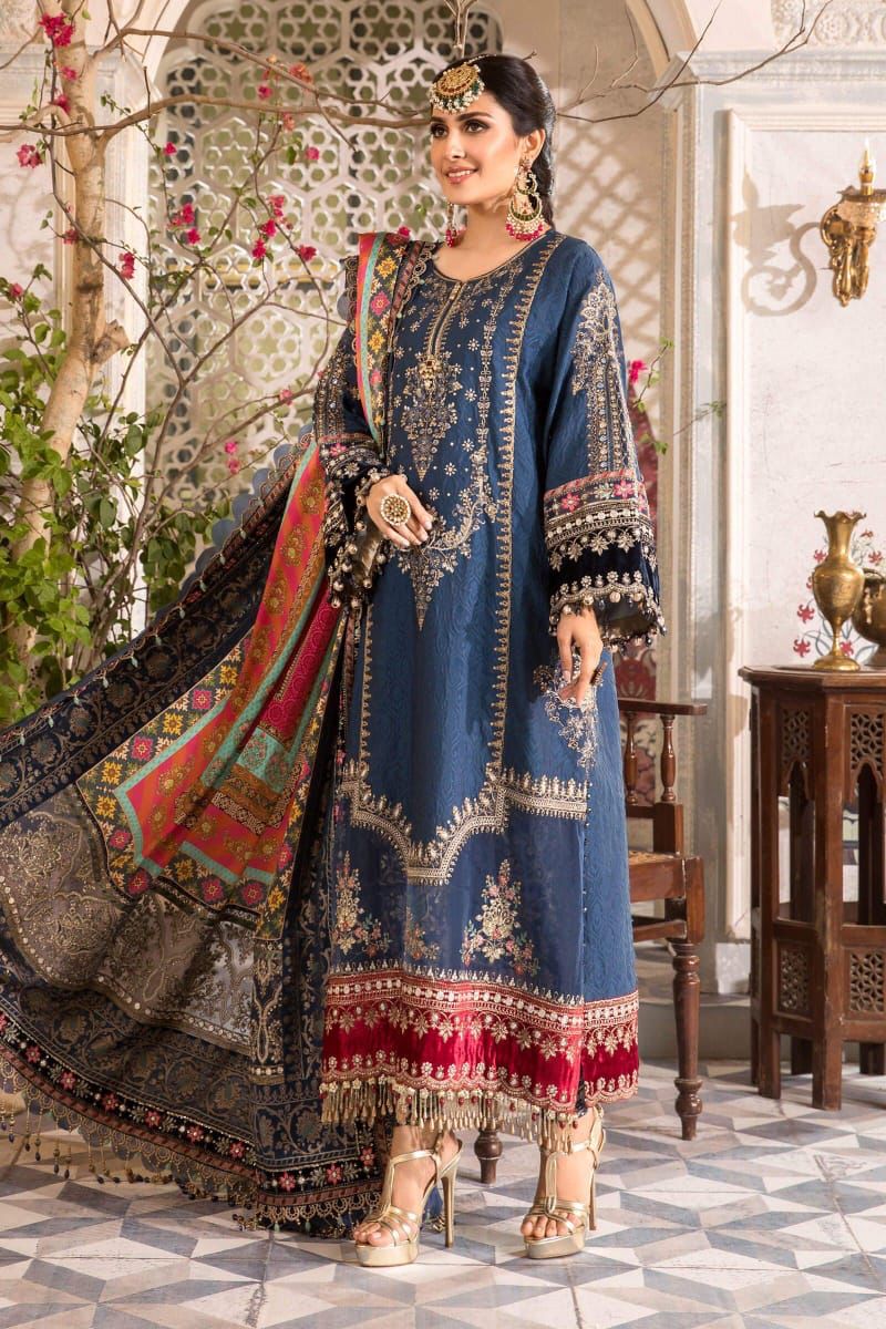 Women Wedding Collection Heavy Embroidered Chiffon Dress With Jamawar Trouser
